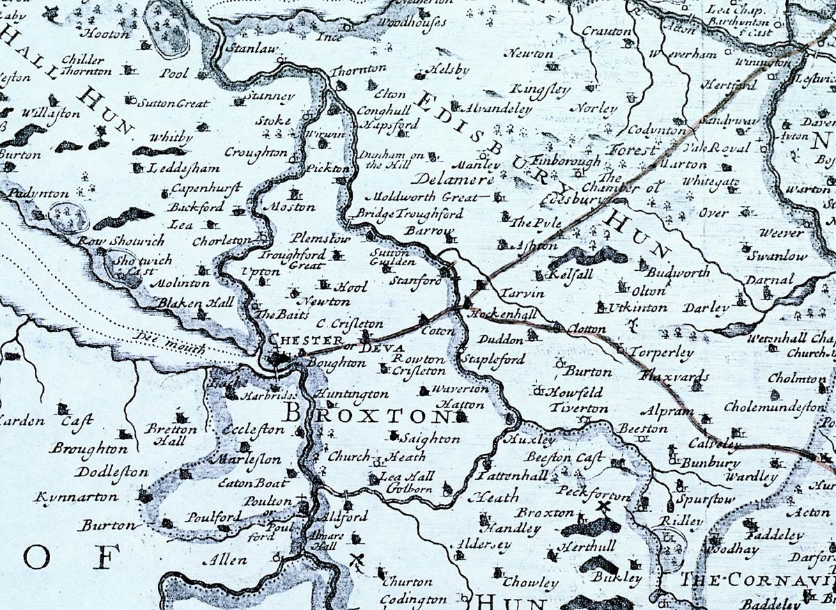 Section of Robert Morden's map of Cheshire from Camden's Britannia 1695  Section of Robert Morden's map of Cheshire from Camden's Britannia 1695