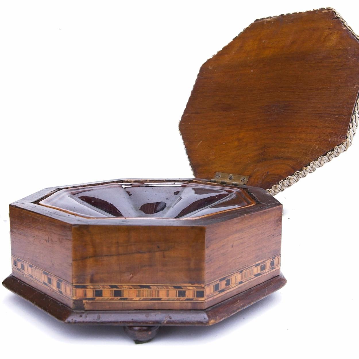 Wooden enclosed spittoon disguised as a footstool