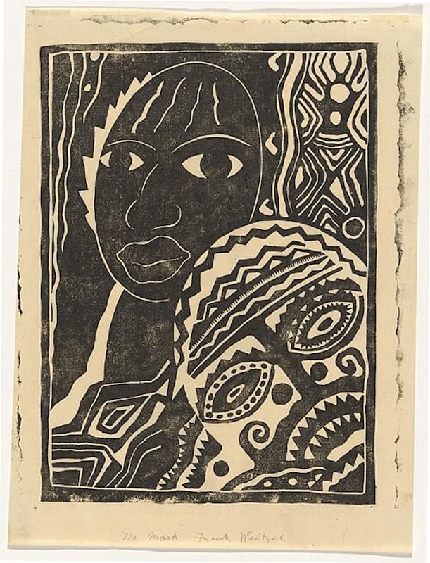 The Mask, Linoprint, Frank Weitzel, 1930  The Mask, Linoprint, Frank Weitzel, 1930