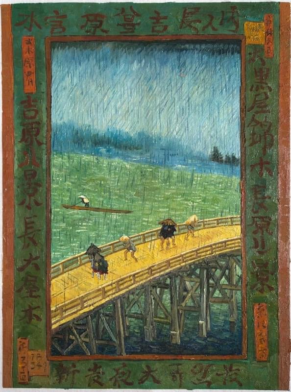 Bridge in the Rain (after Hiroshige), Oil on canvas. Vincent Van Gogh 1887  Bridge in the Rain (after Hiroshige), Oil on canvas. Vincent Van Gogh 1887