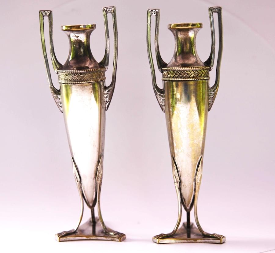 Superb art deco silver-plated vases with Egyptian design c. 1925