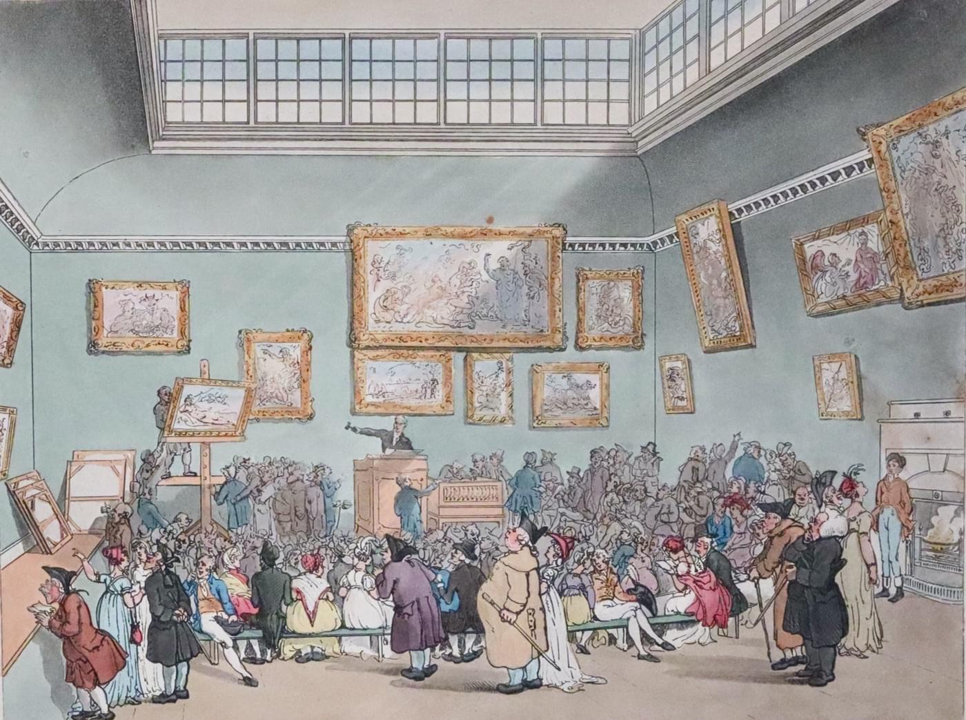 Christies Auction Room, London, by Thomas Rowlandson from Microcosm of London 1808