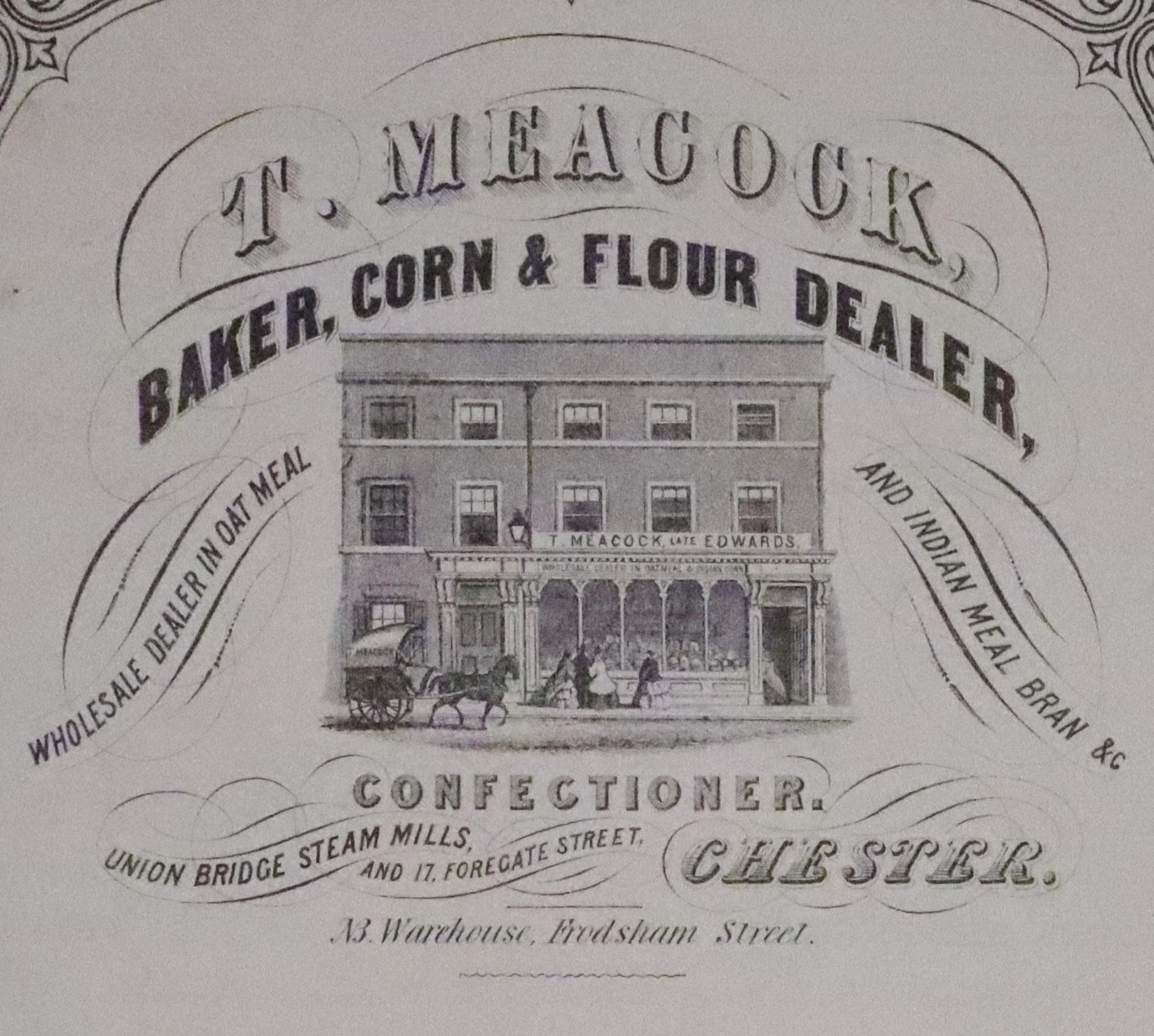 Advert for T. Meacock, Baker, Foregate Street Chester c.1865