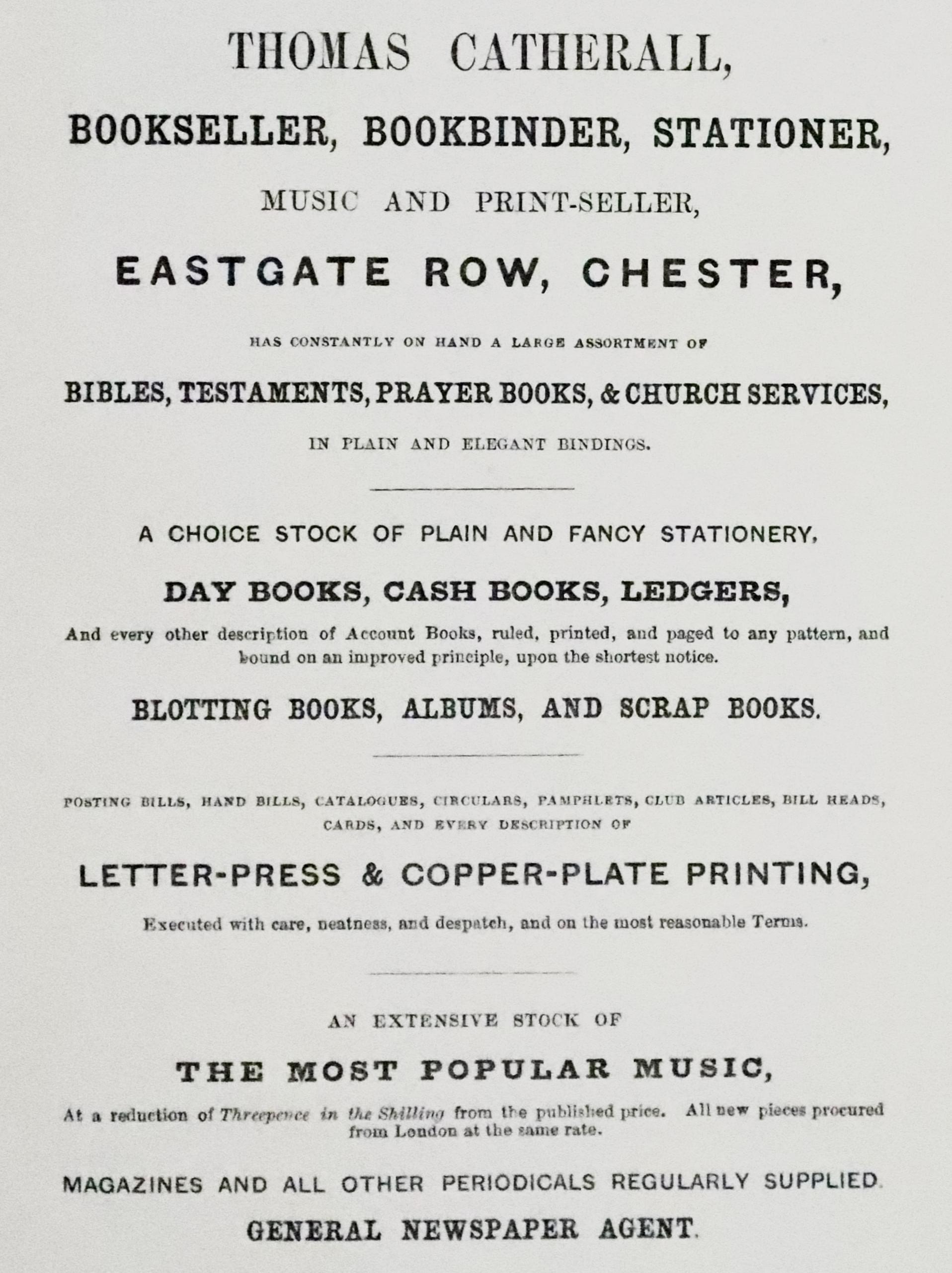 Thomas Catherall, Bookseller, Eastgate Row, Chester c.1860