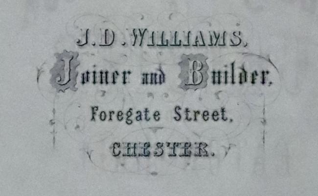 J D Williams, Joner & Builder, Foregate Street, Chester c.1860