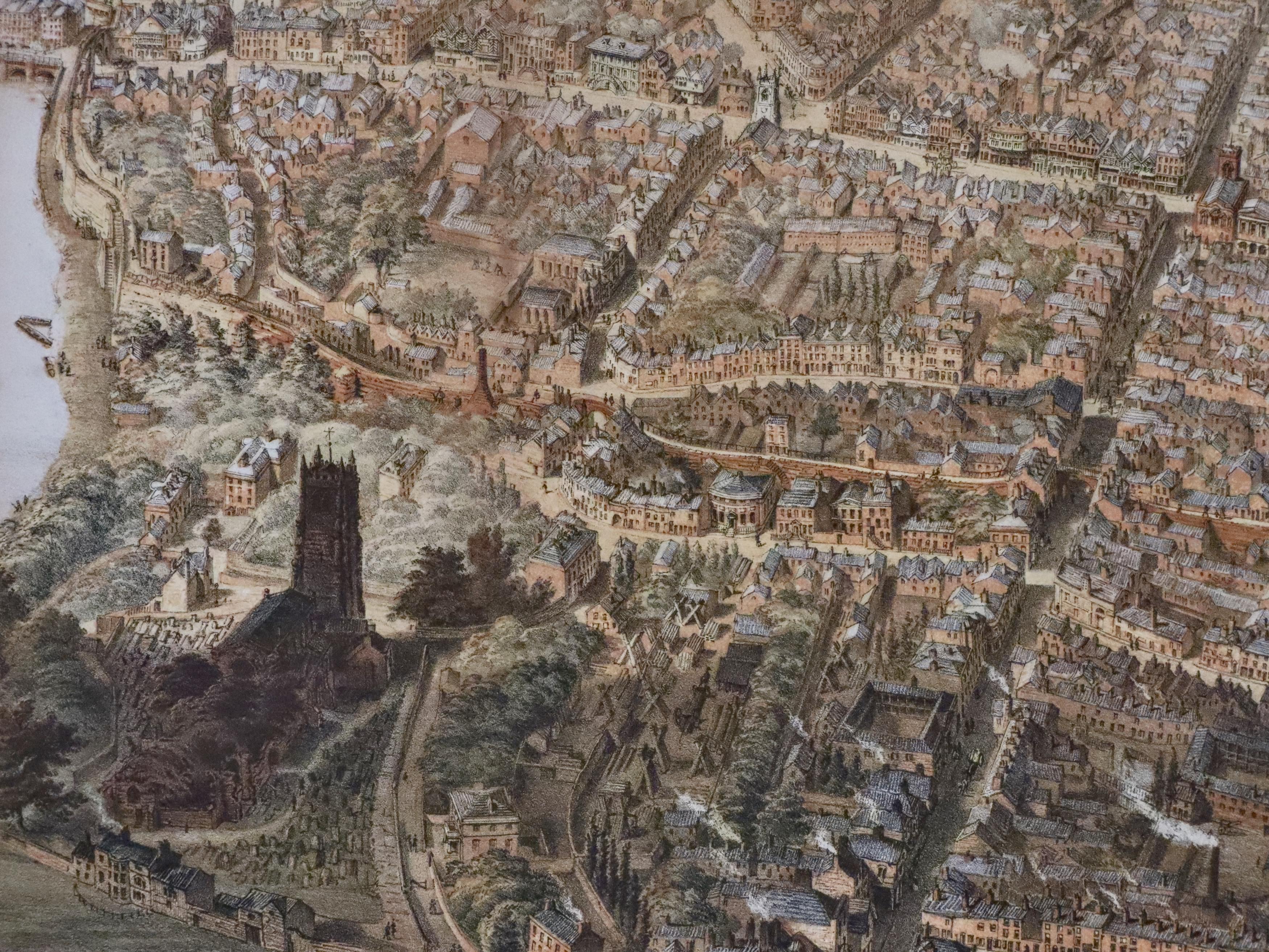 Part of an aerial view of Chester by John McGahey showing St. Johns Church, 1855