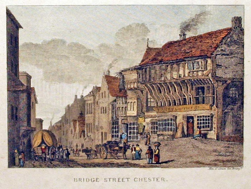 Bridge Street Chester Allen fct Colmore Row Birminham. Allen Hand coloured steel engraving c.1830  Bridge Street Chester Allen fct Colmore Row Birminham. Allen Hand coloured steel engraving c.1830