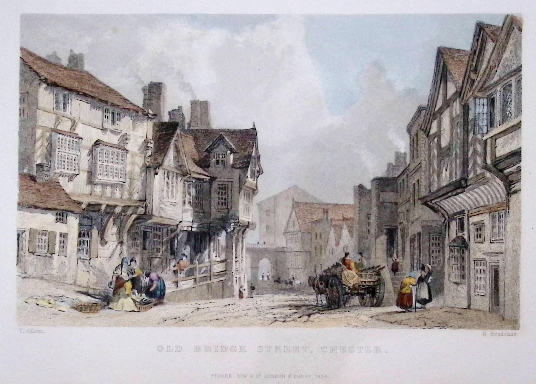 Old Bridge Street, Chester by Thomas Allom c.1834  Old Bridge Street, Chester by Thomas Allom c.1834