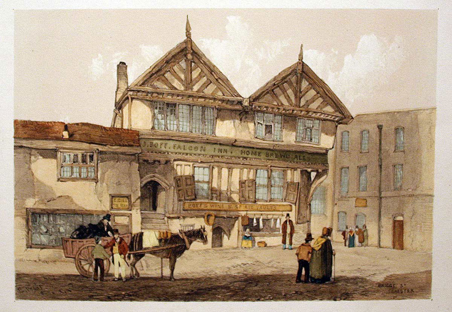 Falcon Inn Bridge Street Lithograph by John Skinner Prout c.1845  Falcon Inn Bridge Street Lithograph by John Skinner Prout c.1845