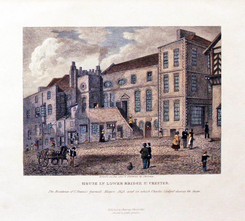 Gammul House. Steel engraved view dated 1845. J. Romney. The Residence of Sir Francis Gammul 1645 and in which Charles I lodged during the Siege.  Gammul House. Steel engraved view dated 1845. J. Romney. The Residence of Sir Francis Gammul 1645 and in which Charles I lodged during the Siege.