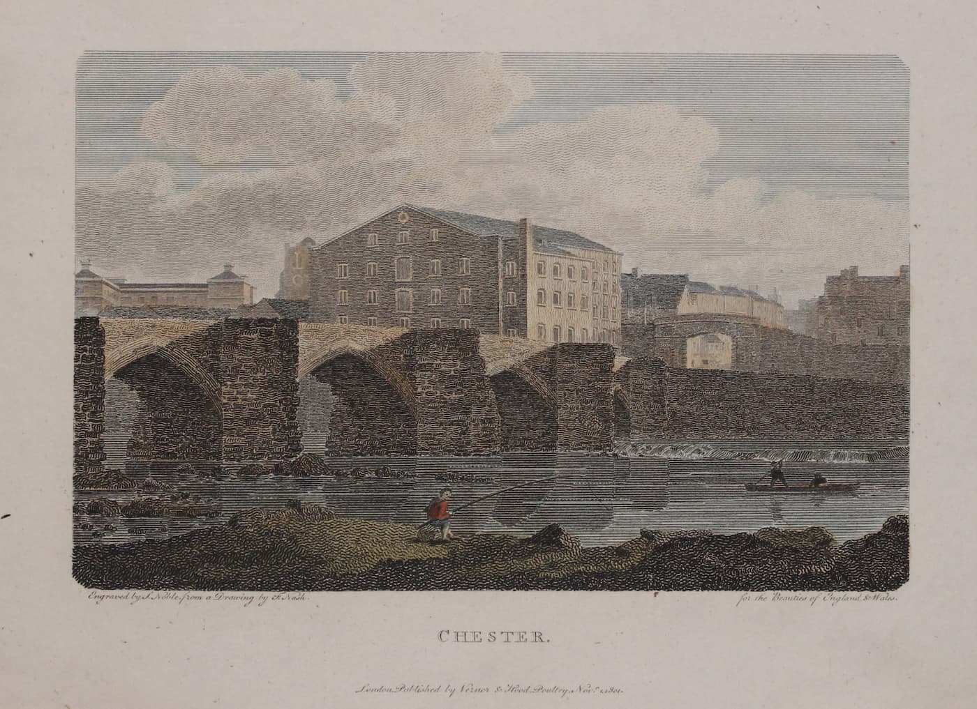Old Dee Bridge, Chester engraved by J. Noble from drawing by F. Nash. Dated 1801  Old Dee Bridge, Chester engraved by J. Noble from drawing by F. Nash. Dated 1801