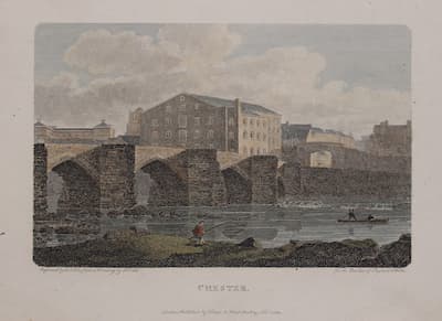 Old Dee Bridge, Chester engraved by J. Noble from drawing by F. Nash. Dated 1801