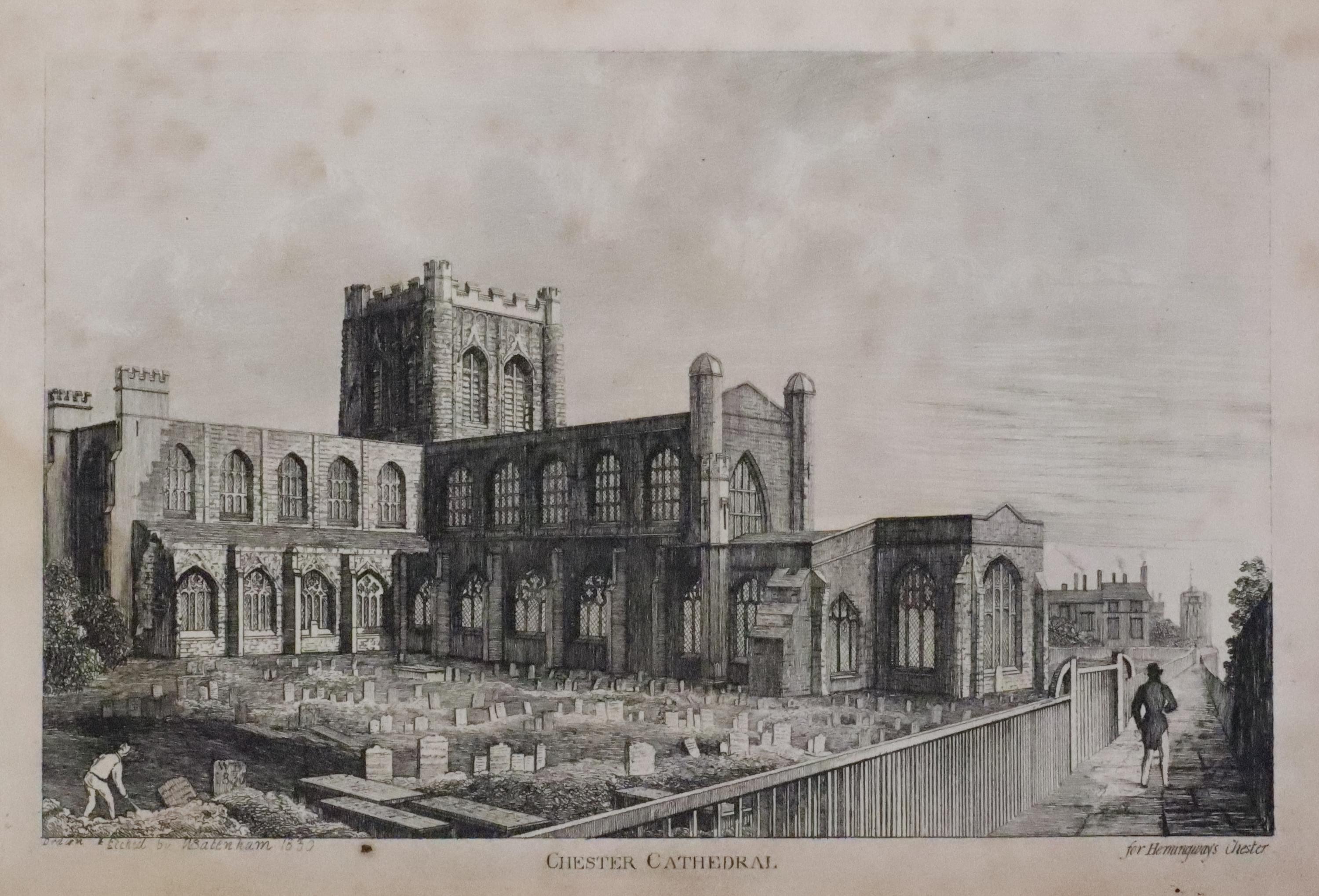  Chester Cathedral. Etched by William Batenham for Hemingway's Chester 