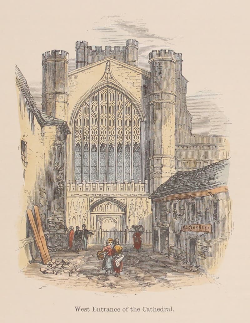  West Entrance to Chester Cathedral. Woodcut from The Stranger's Guide to Chester 