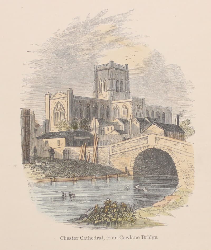 Chester Cathedral from Cowlane Bridge Woodcut from The Stranger's Guide to Chester 