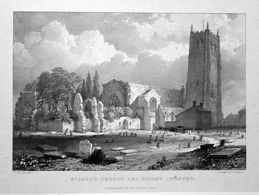 St. John's Church, Chester. Lithograph by W. Tasker c.1840