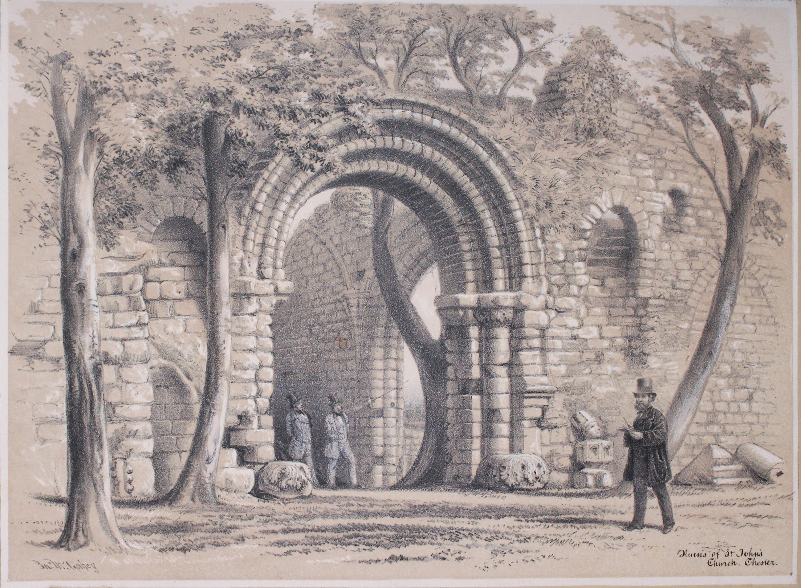 Ruins of St. John'sw Church, Chester. Tinted lithograph late 19th centiury
