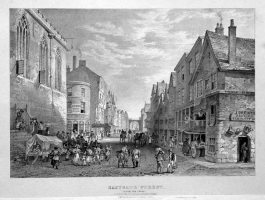 Eastgate Street. (From the Cross). Lithograph by G. Pickering published by John Seacombe, Bookseller, Chester circa 1840 