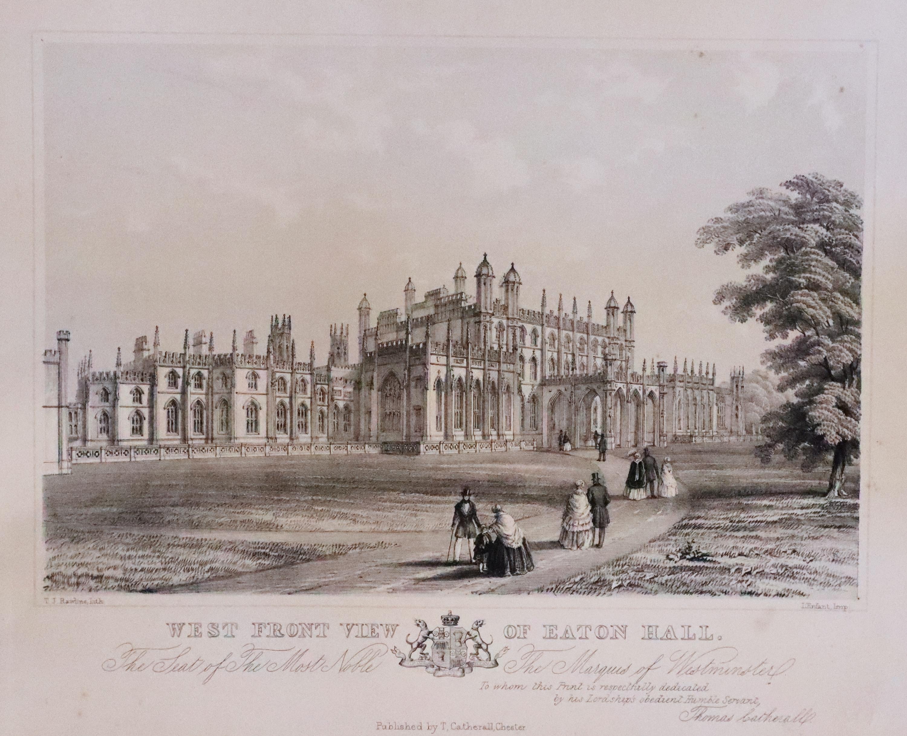 West Front Eatton Hall, Lithograph published by T. Catherall c.1845  West Front Eatton Hall, Lithograph published by T. Catherall c.1845