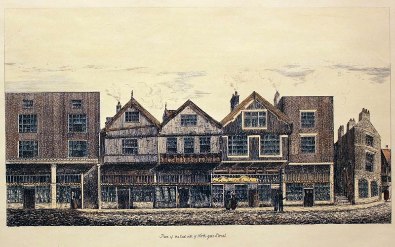 Part of the East Side of Northgate Street. George Batenham. Fist published c.1816. 1880 edition. Shows corner with Eastgate Street  Part of the East Side of Northgate Street. George Batenham. Fist published c.1816. 1880 edition. Shows corner with Eastgate Street