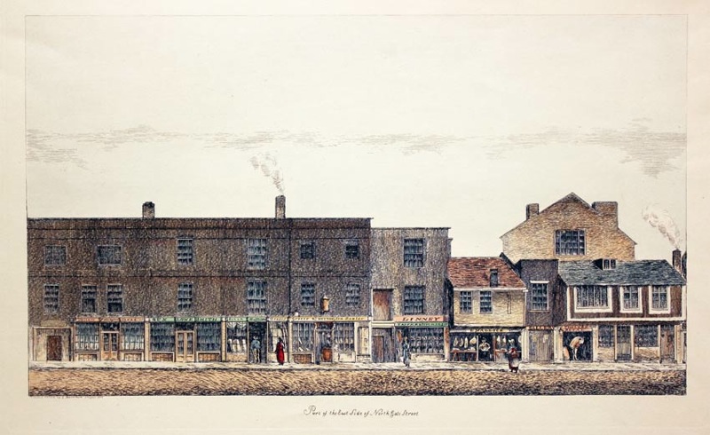 Part of the East Side of Northgate Street. George Batenham. Fist published c.1816. 1880 edition. Shows corner with Eastgate Street  Part of the East Side of Northgate Street. George Batenham. Fist published c.1816. 1880 edition. Shows corner with Eastgate Street
