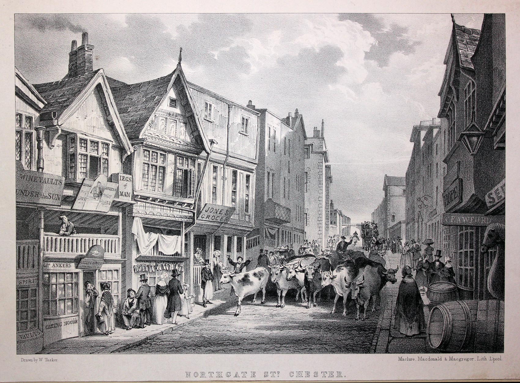 Northgate Syreet, Chester. Lithograph by W. Tasker, c.1845  Northgate Syreet, Chester. Lithograph by W. Tasker, c.1845