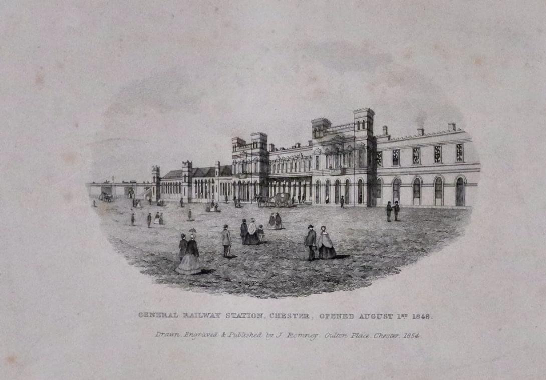 General Railway Station, Chester, Opened August 1st 1848. J Rmney 1854