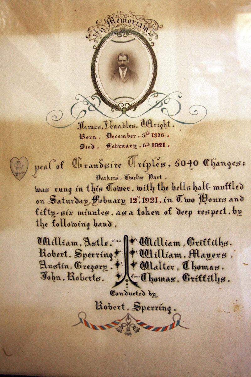 ~memorial Ringing Board at St. James' Christleton  ~memorial Ringing Board at St. James' Christleton