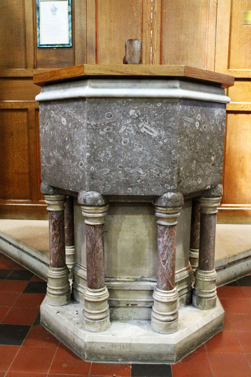 The Crinoidal limestone font St. James' Christleton  The Crinoidal limestone font St. James' Christleton