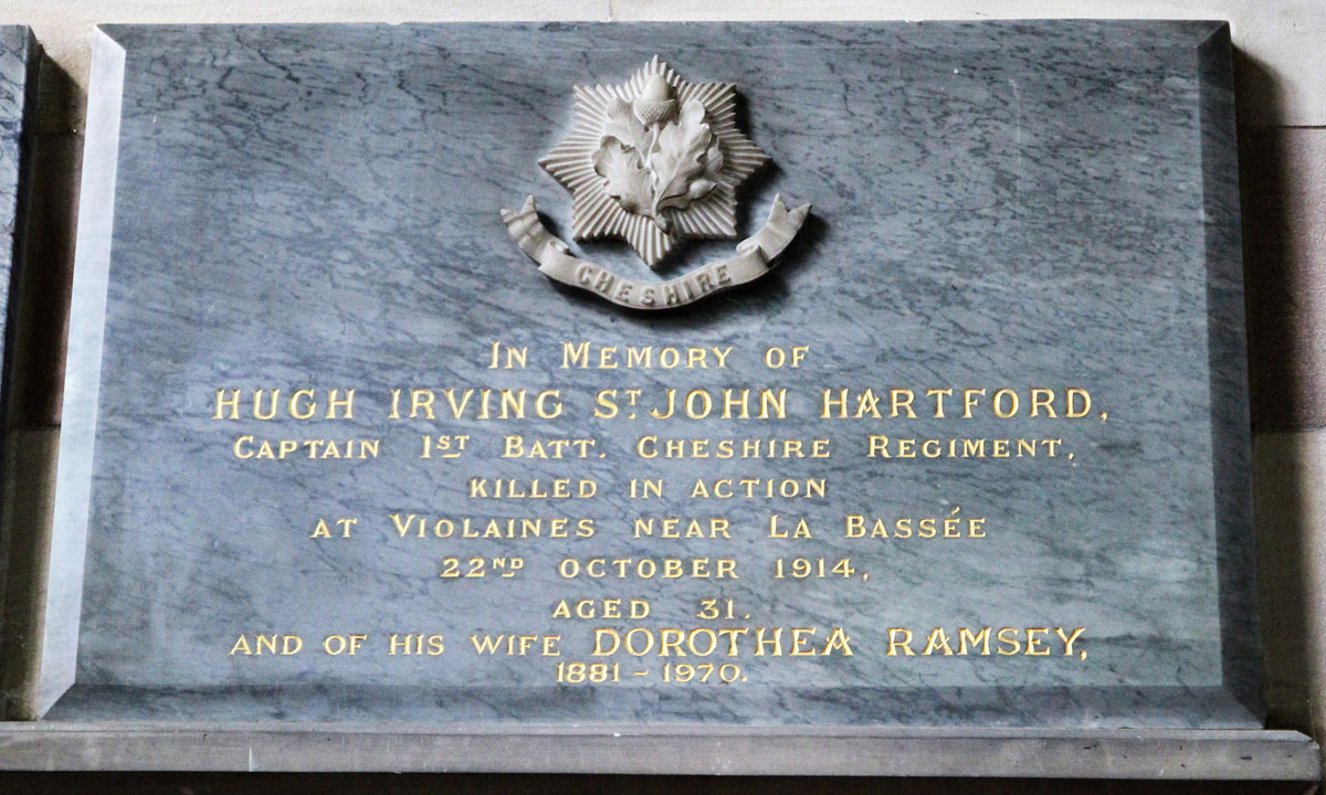 Great War Memorial Hugh Irving St John Hartford Christleton  Great War Memorial Hugh Irving St John Hartford Christleton