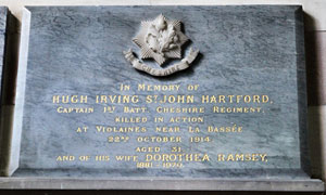 Great War Memorial Hugh Irving St John Hartford Christleton