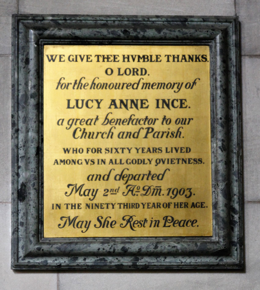 Memorial to Lucy Ann Ince at St. James' Christleton  Memorial to Lucy Ann Ince at St. James' Christleton