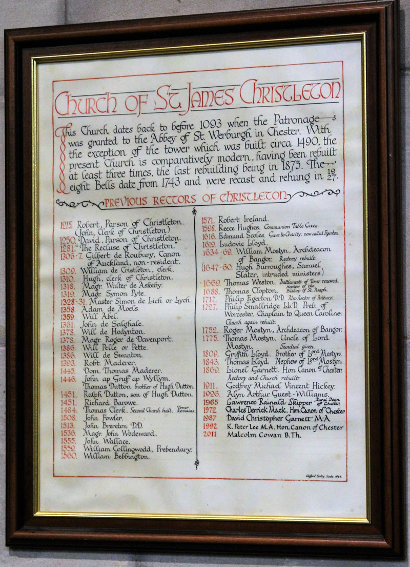 List of Rectors at St. James' Christleton  List of Rectors at St. James' Christleton