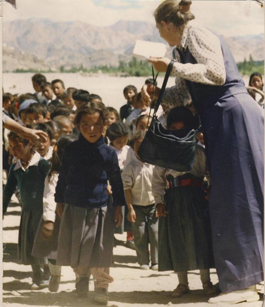 Gertrude with children at St. James' School