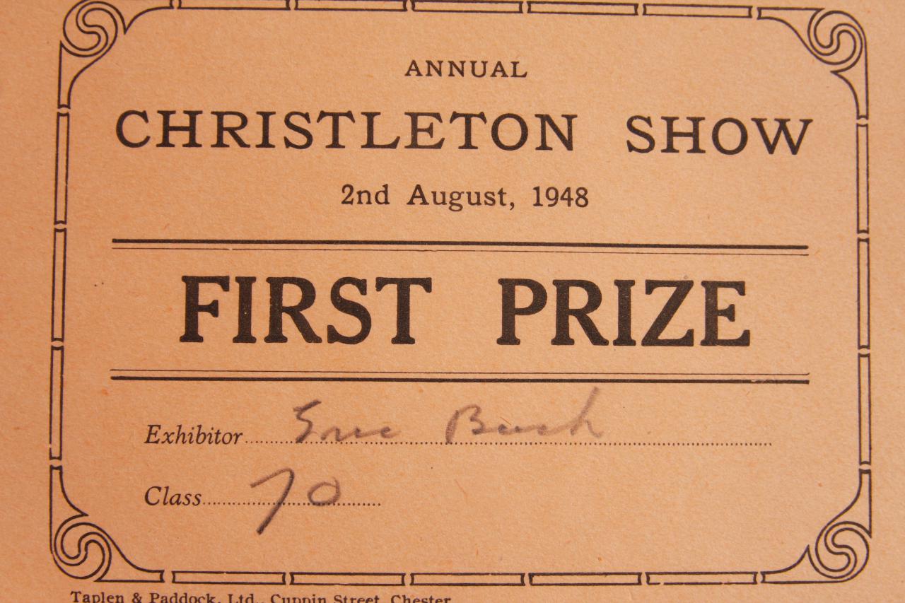 Christleton Show First Prize Certificate