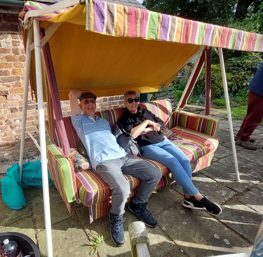 Relaxing after a 14 mile walk