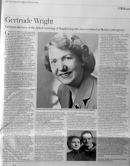 Gertrude Wright Obituary in the Telegraph