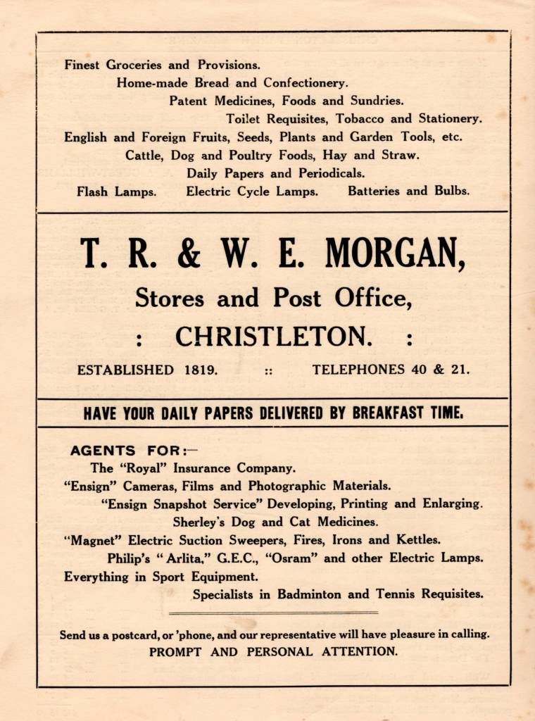 Advert for Morgan's shop in Christleton