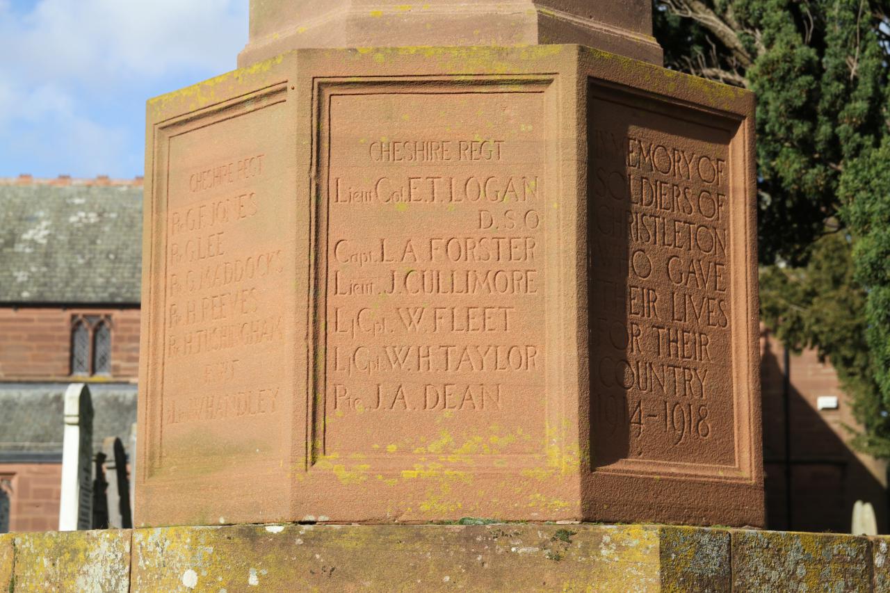 World War I Names on the Christleton War Memorial