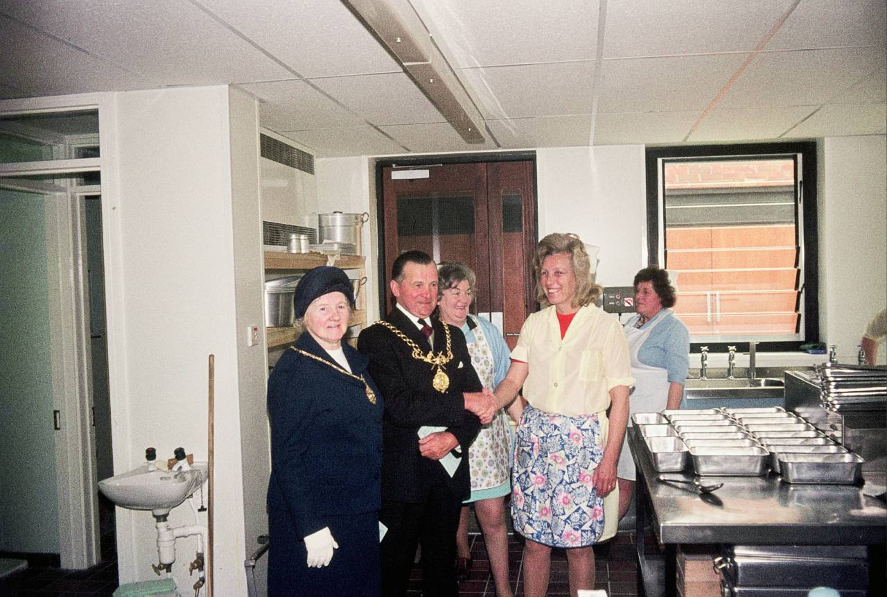 The Mayor with Joyce Dentith in the Kitchen 1972
