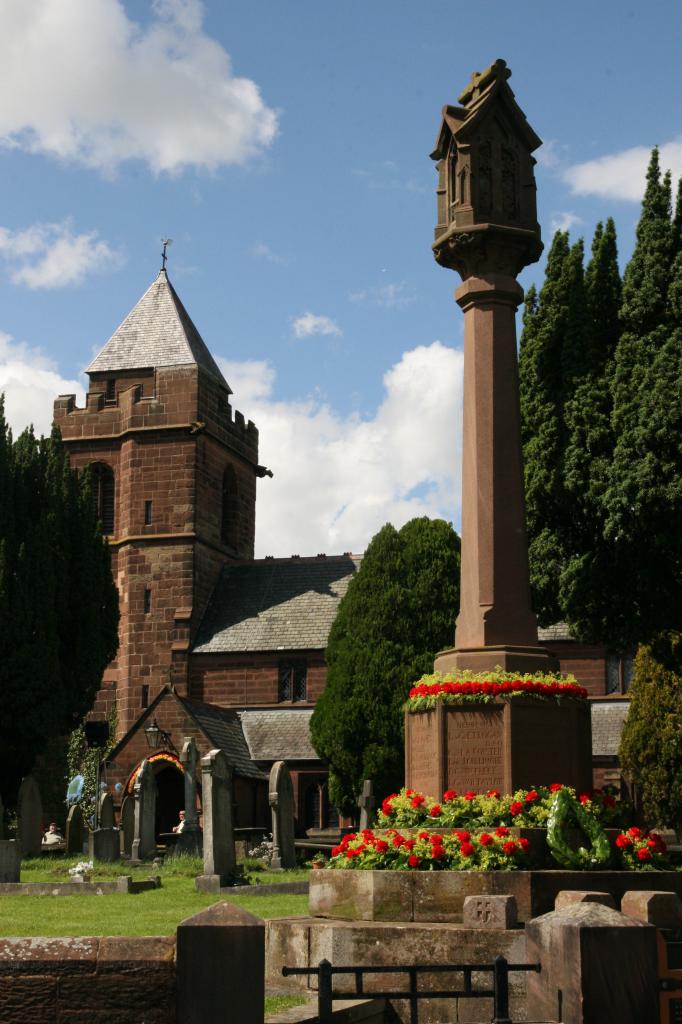 Christleton War Memorial decorated for the Village Flower Service