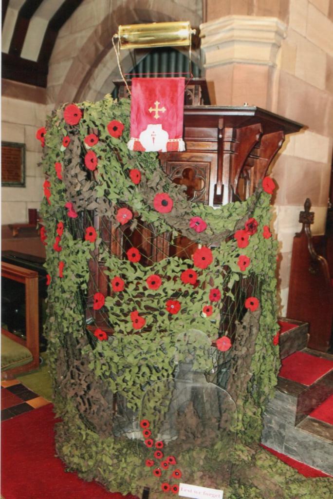 Pulpit at St. James' decorated for World War I Centenary