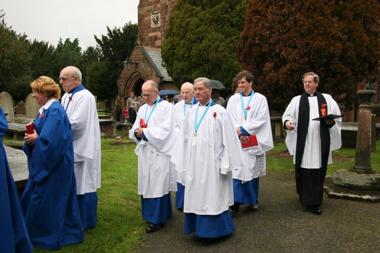 Rector K. P. Lee and the men of St.James' choir, Christleton