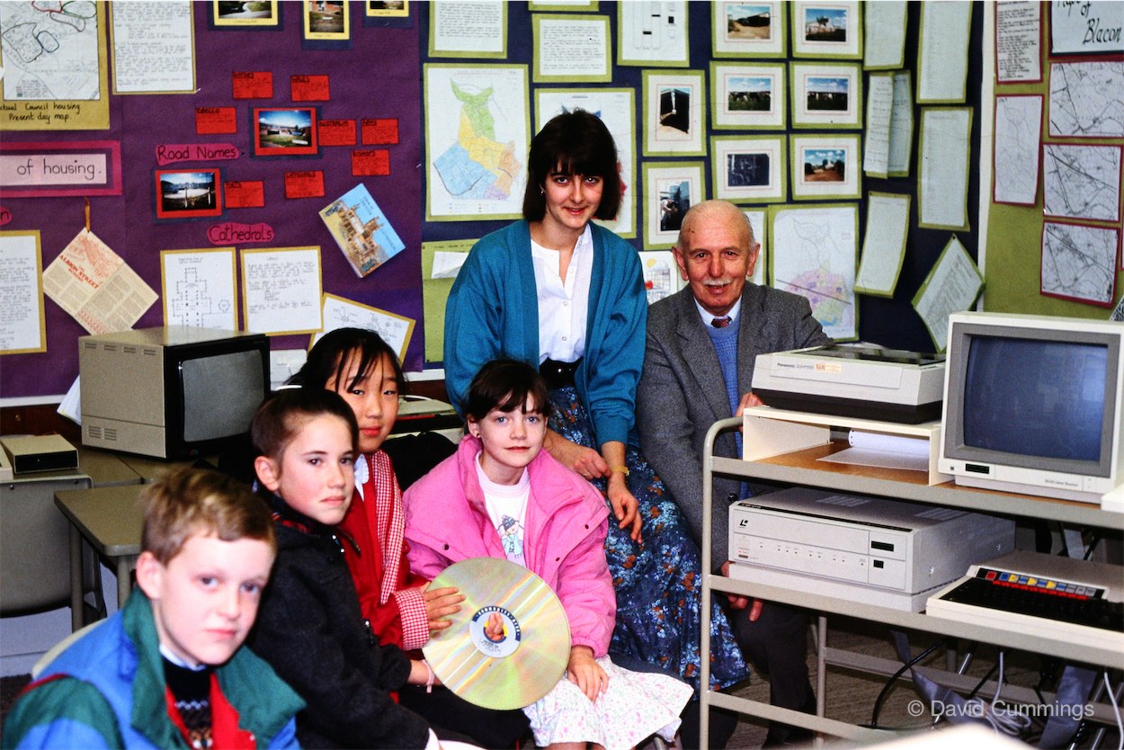 Cliff Boddy at Chester College with the Domesday Disk
