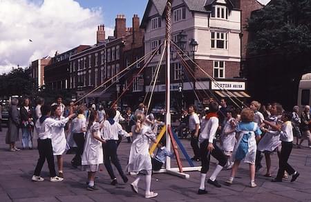 Maypole team outside Chester Town Hall