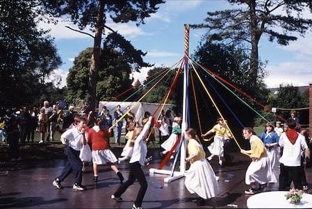 Maypole Daning on a hard surface at Christleton Fete