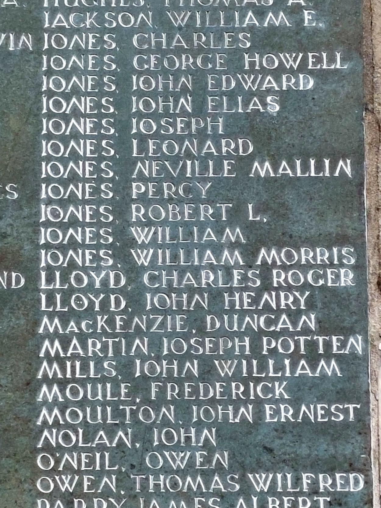 Names on Flint War Memorial