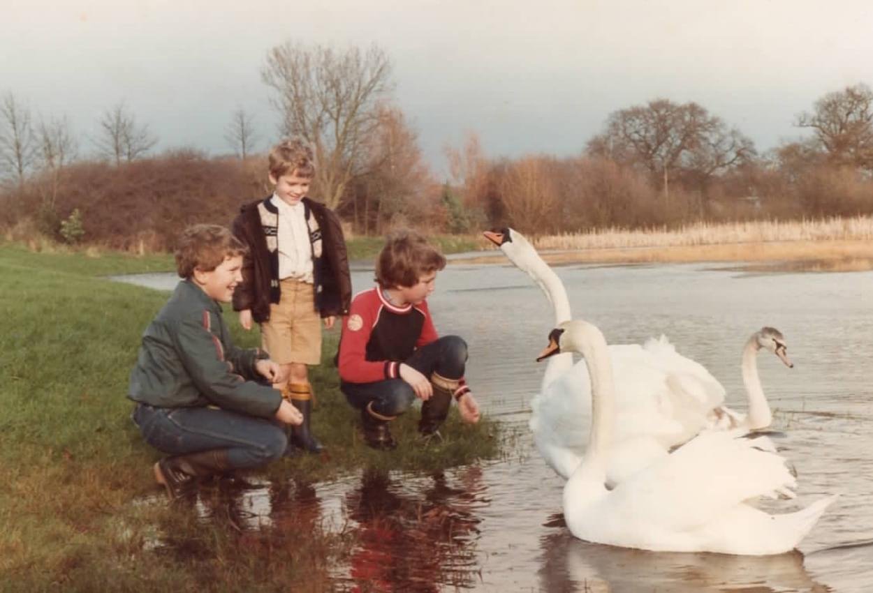 Clifton Brothers with swans at Christleton Pit
