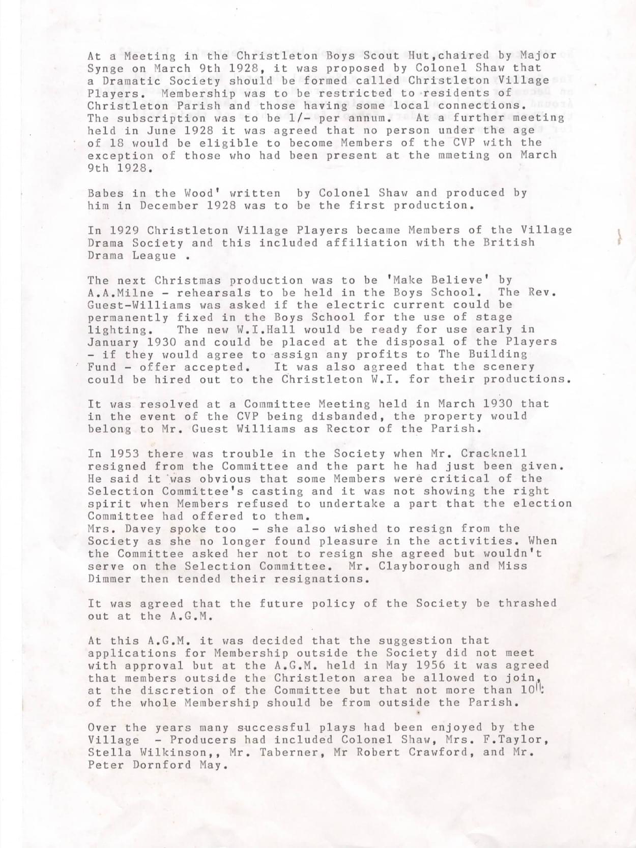 Formation of the Christeton Players