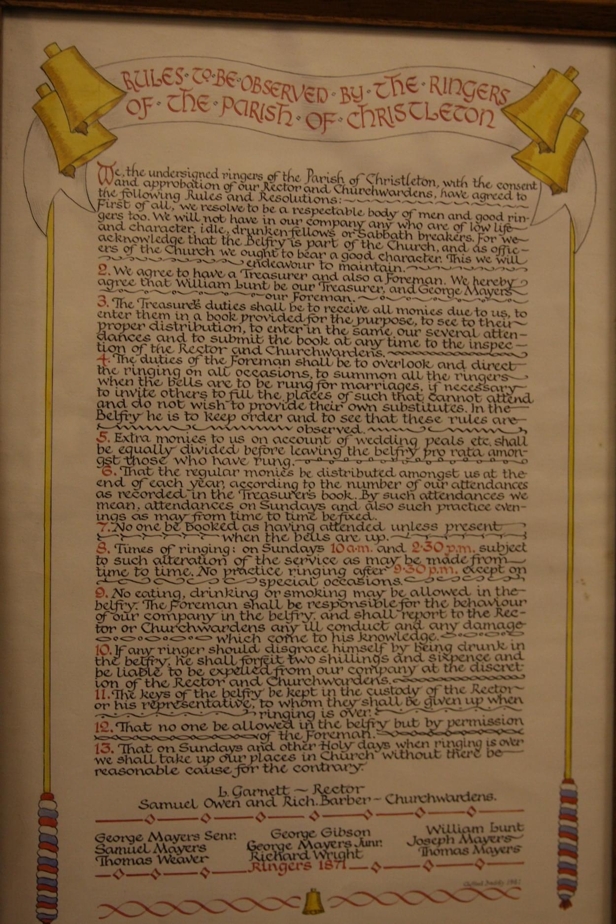 Rules for the Christleton Bellringers